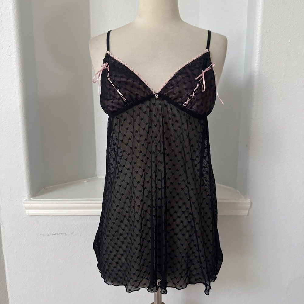 intimissimi Cami‎ Tank Womens M Black Lace Trim Babydoll Lingerie Coquette Y2K